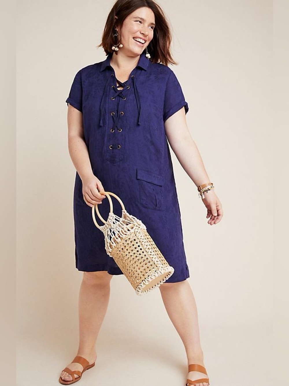 NWT Anthropologie Plus Finley Lace Up Shirt Dress size 20W